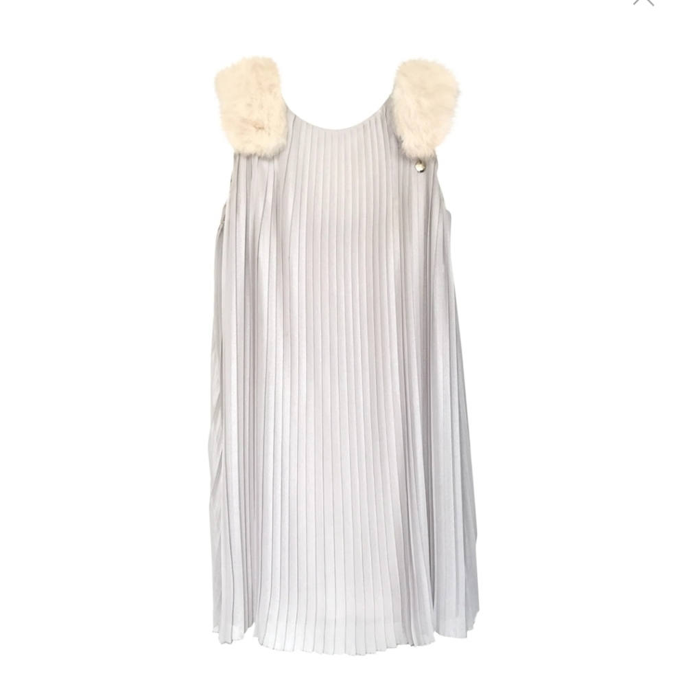 Mangano pleated Dress with faux fur straps